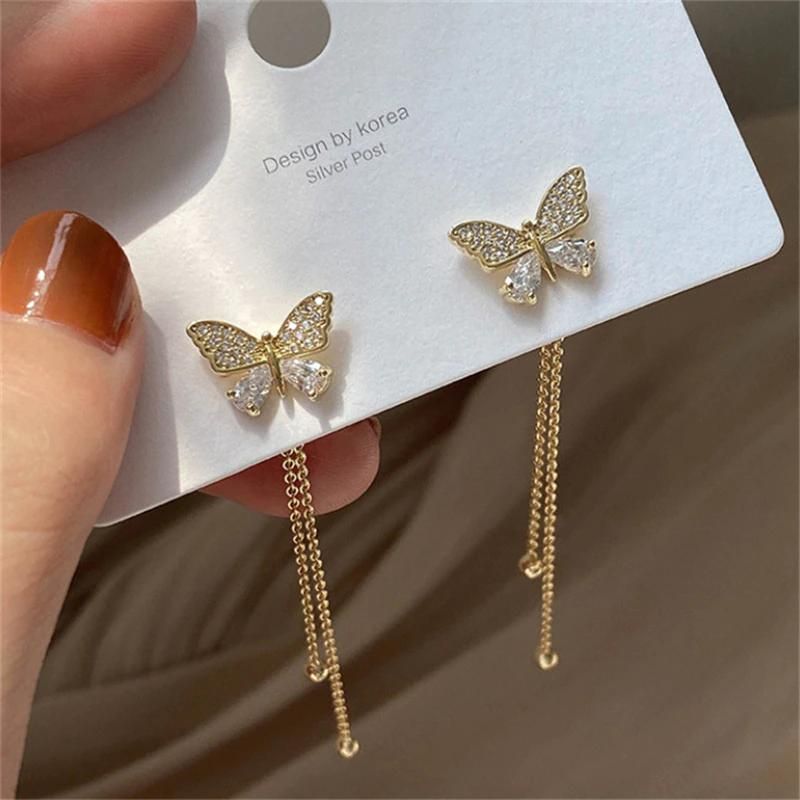 New Trendy Long Tassel Butterfly Drop Earrings