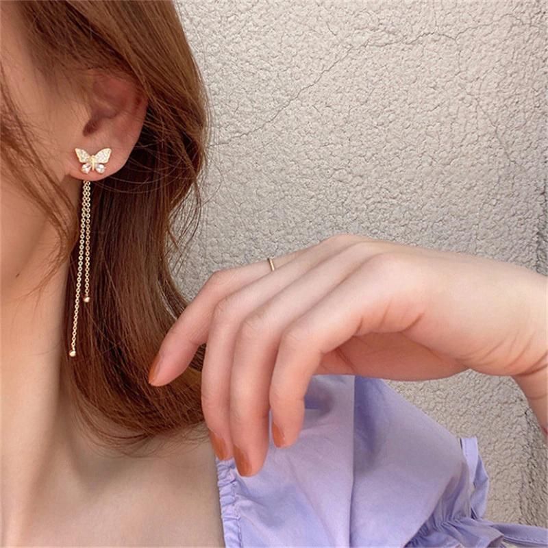 New Trendy Long Tassel Butterfly Drop Earrings