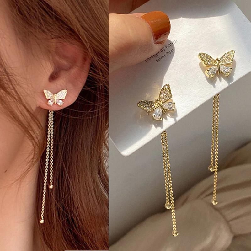 New Trendy Long Tassel Butterfly Drop Earrings