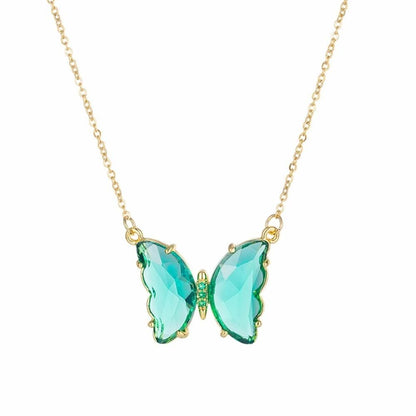 Pretty blue crystal butterfly pendant necklace